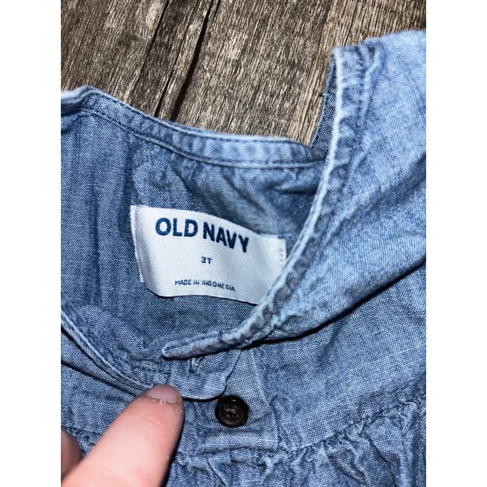 Old Navy Toddler Girls Blue Chambray Ruffle Babydoll Blouse Top 3T‎ Denim Cotton